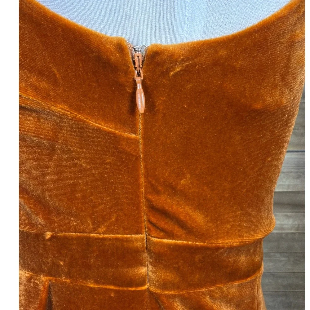 Lulus Rust Orange Velvet Off The Shoulder Maxi Dress Small Pleated Tulip Gown - Picture 7 of 10